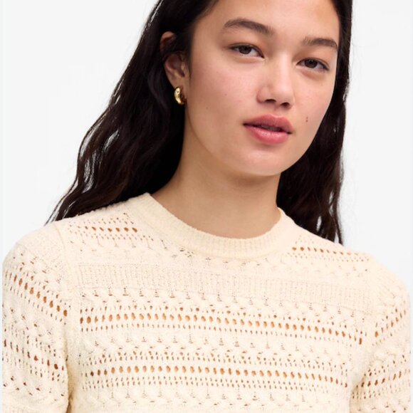 NWT Madewell Scalloped-Trim Sweater Tee Sz Medium Sand